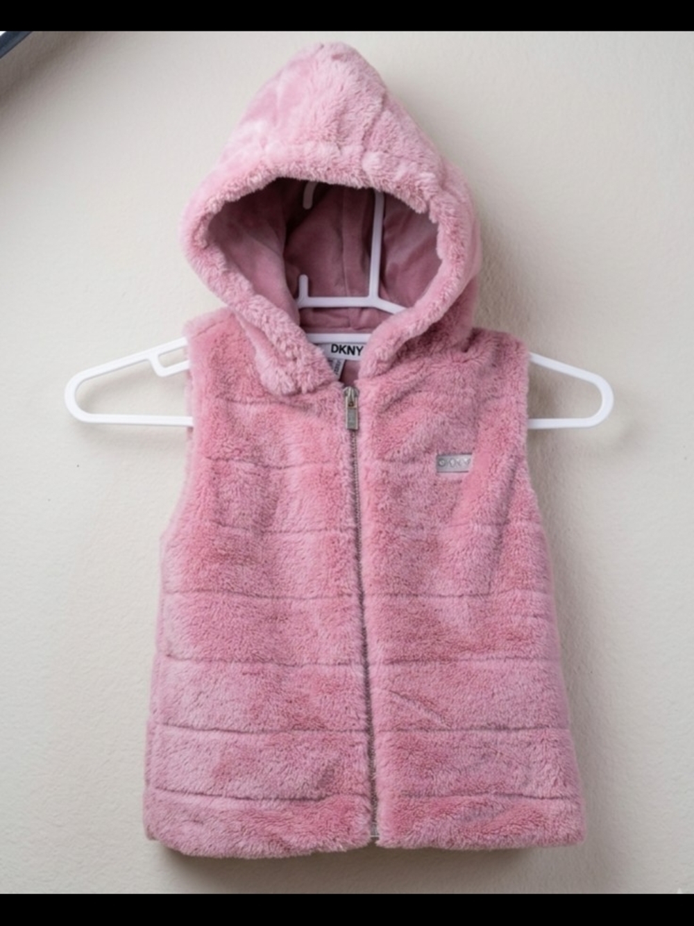 DKNY Dusty Rose Hooded Fuzzy Vest